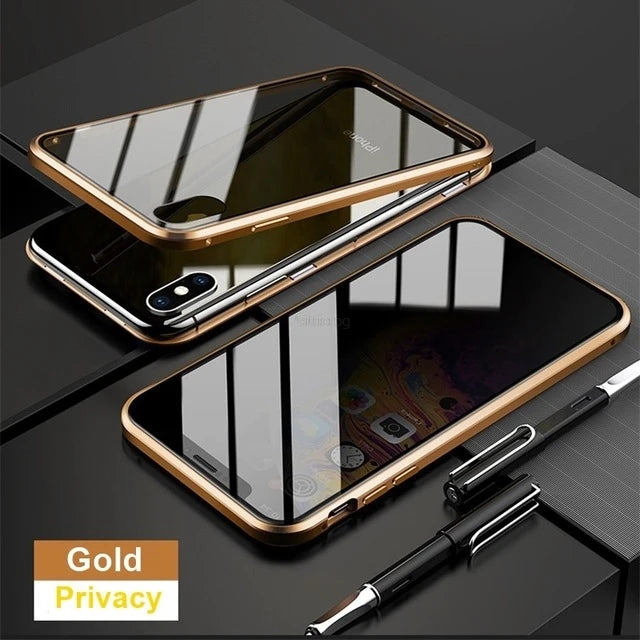 Magnetic Tempered Glass Privacy Metal Case For iphone 18 17 16 15 14 13 12 XR 11 ProMAX 16 E 360 Magnet Antispy Protective Cover