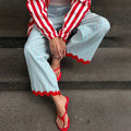 Striped Women's Trousers Low Waist Tie Casual Pants Vertical Stripe Floor Length Pants Daily Fashion Wear 2026 Collection