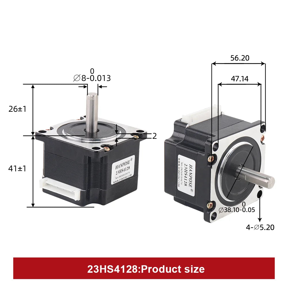 HANPOSE 23 Stepper Motor, Model 23HS4128 23HS5128 23HS5628 23HS7628, Shaft Diameter 8mm, Four-Wire System, 57 Series Motor.