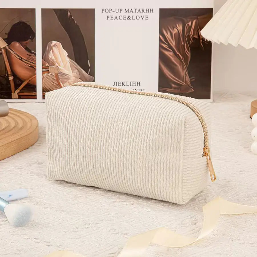 New Simple Girl Corduroy Cosmetic Bag Large Capacity Portable Toilet Bag Travel Business Travel Storage Bag