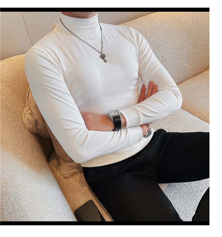 Men's T Shirts Autumn Winter New Turtleneck Long Sleeve T-Shirts For Men Clothing 2025 Slim Fit Casual Basic Tee Shirt Homme 5XL