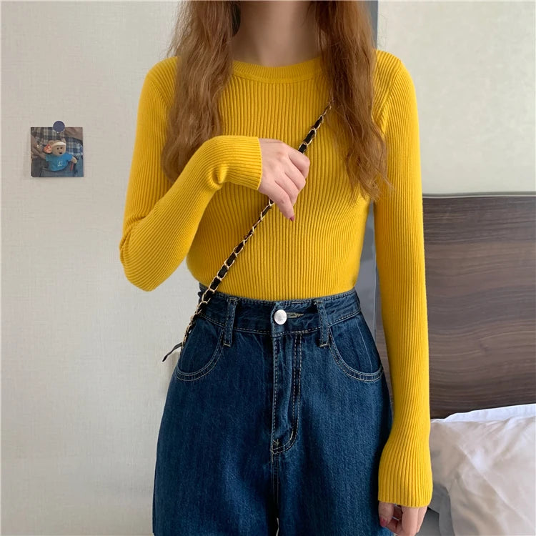 2026 Basic Tops Women Sweater Autumn Winter Long Sleeve Pullover Fashion O-neck Elastic Female Winter Solid Knitted Jumper