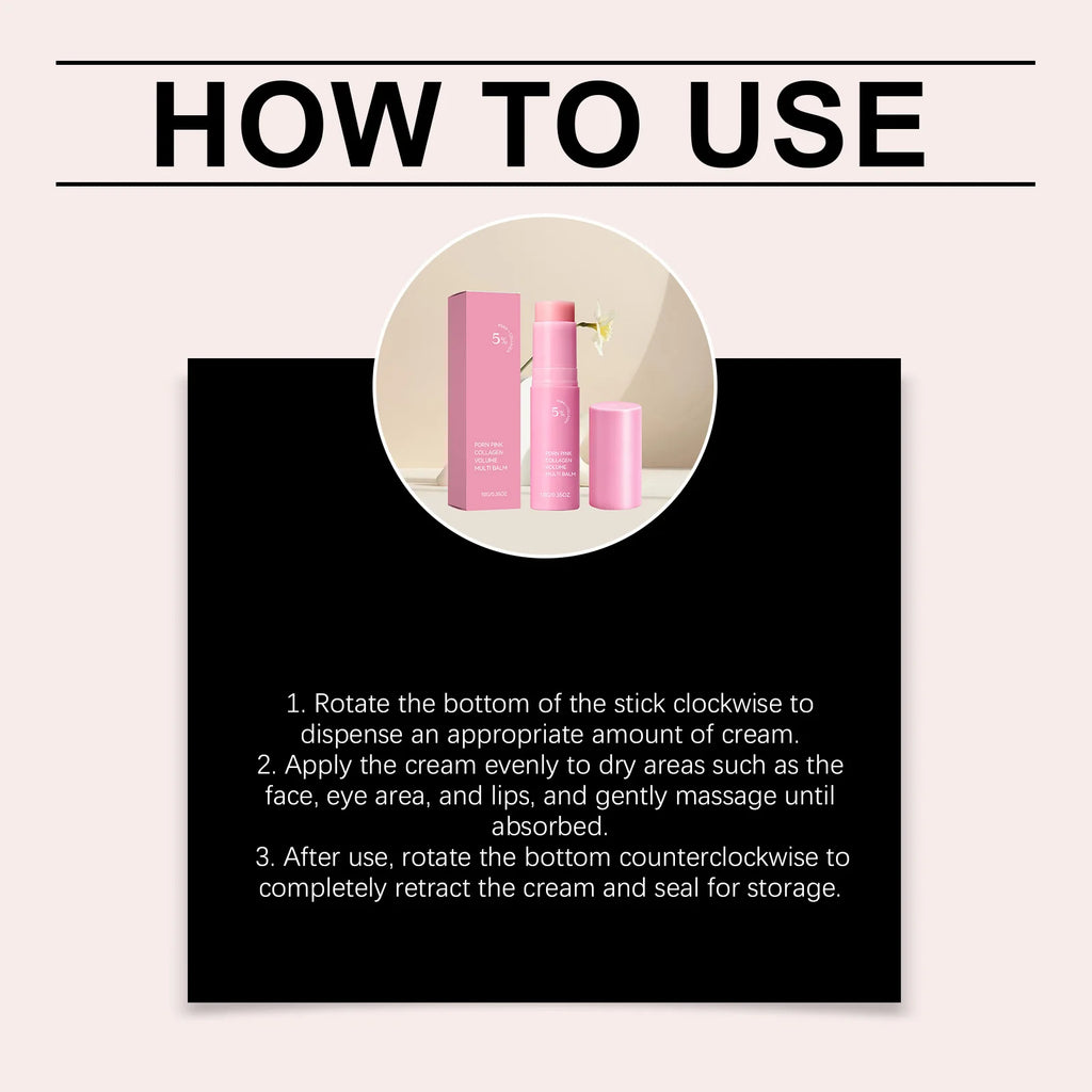 PDRN Pink Collagen Volume Multi Balm Stick Plumping Revitalize Skin Brighten Smooth Fine Lines for Face,Neck,Under Eyes,Lip Care