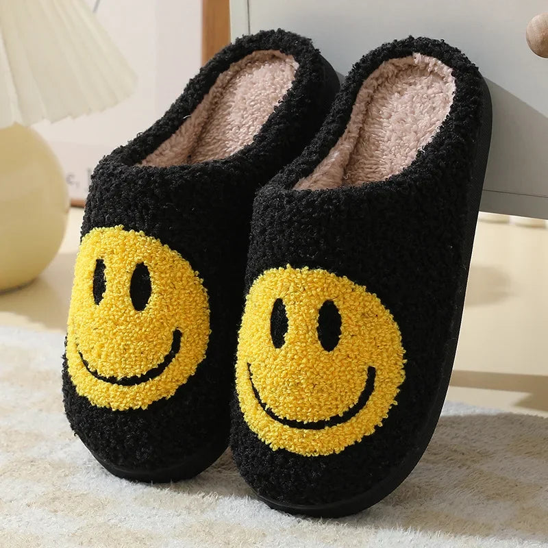 Fuzzy Smile Face Women man Slipper Kawaii Cartoon Plush Contton Indoor Funny Cute Winter Warm Floor house Home Non slip Shoes