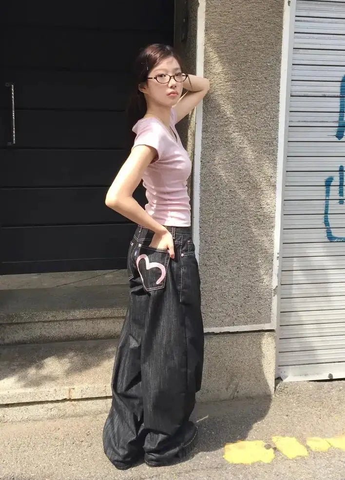 2025 Autumn Winter Women's Denim Jeans Y2K Wide Fit Baggy Jeans Grunge Harajuku Cowboy New In Pants Korean Mom Jeans Punk Retro