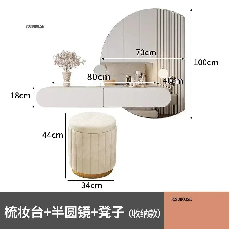 Off-white Hanging Dressing Table Minimalist Wall Mounted Vanity Unit with Mirror Bedroom Furniture Modern Design