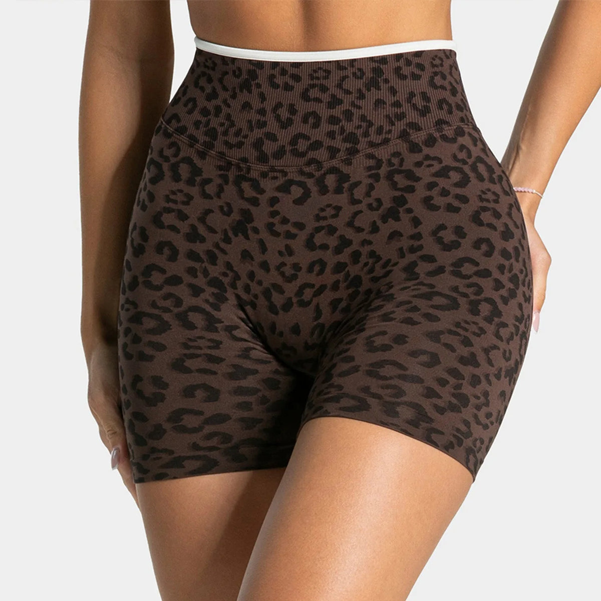 NO LOGO Women leopard print yoga fitness suit, contrasting edge sports bra high waisted leggings running cycling headband