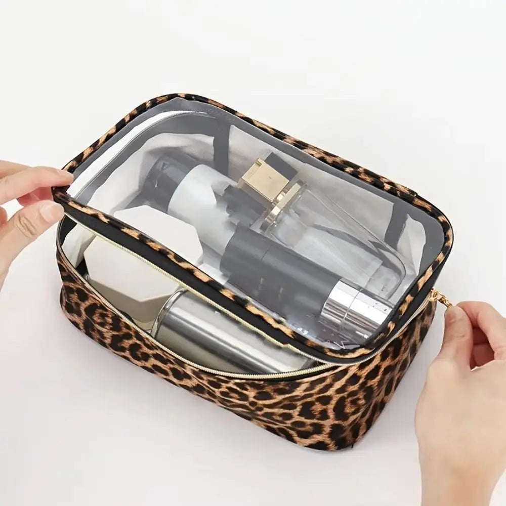 Fashion Leopard Print Makeup Bag Waterproof Transparent Travel Cosmetic Bag with Zipper Large Capacity Storage Bag