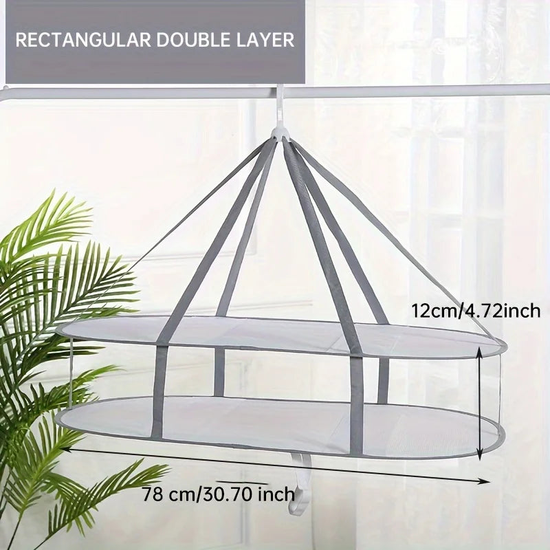 1/2 Layer Clothes Dryer Basket With Hanging Hook Fine Mesh Polyester Household Towels Foldable Baby Sweater Drying Rack For Home