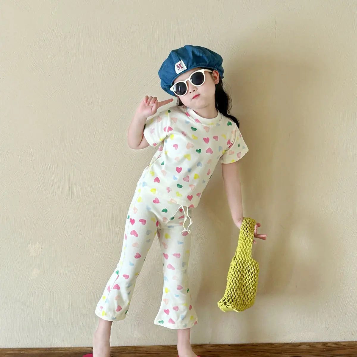 Girls' Short-Sleeved T-Shirt 2025 New Summer Clothing for Small and Medium-Sized Children, Baby Children's Clothing Tops, Striped Suit, Casual Two-Piece Set