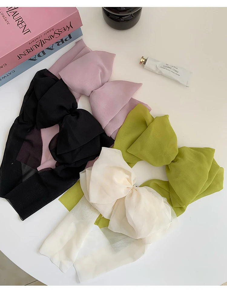 Chiffon Multi-layer Large Barrette Bow Hairpin For Female Streamer Fairy Back Head Ponytail Spring Clip French Lazy Headdress
