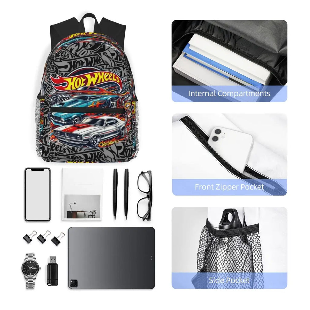 Hot Wheels Race Student Backpack School Bag Hiking Travel Daypack for Men Women Bookbag Shoulder Bags