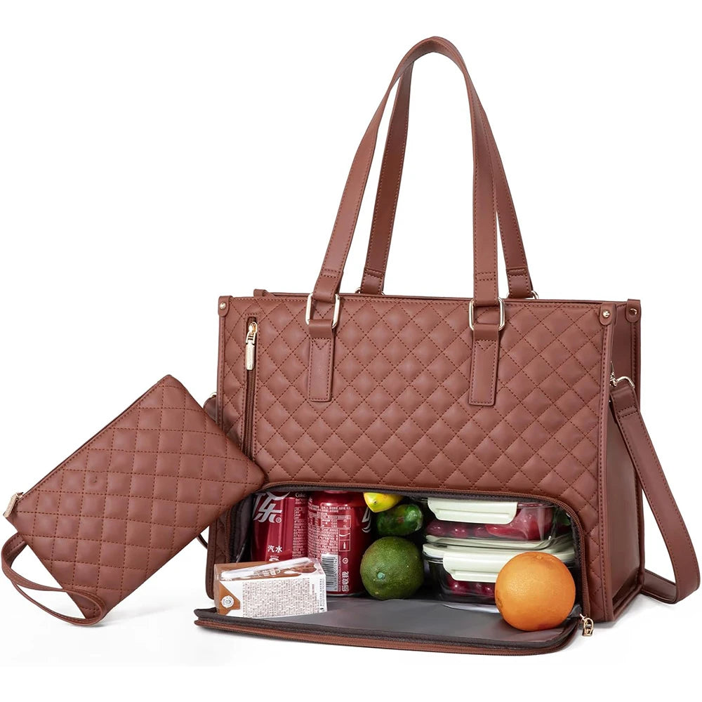 2 In1 Lunch Tote Bag for Women Shoulder Laptop Bag Large Capacity with Insulated Compartment Outdoor Multifunctional Picnic Bag