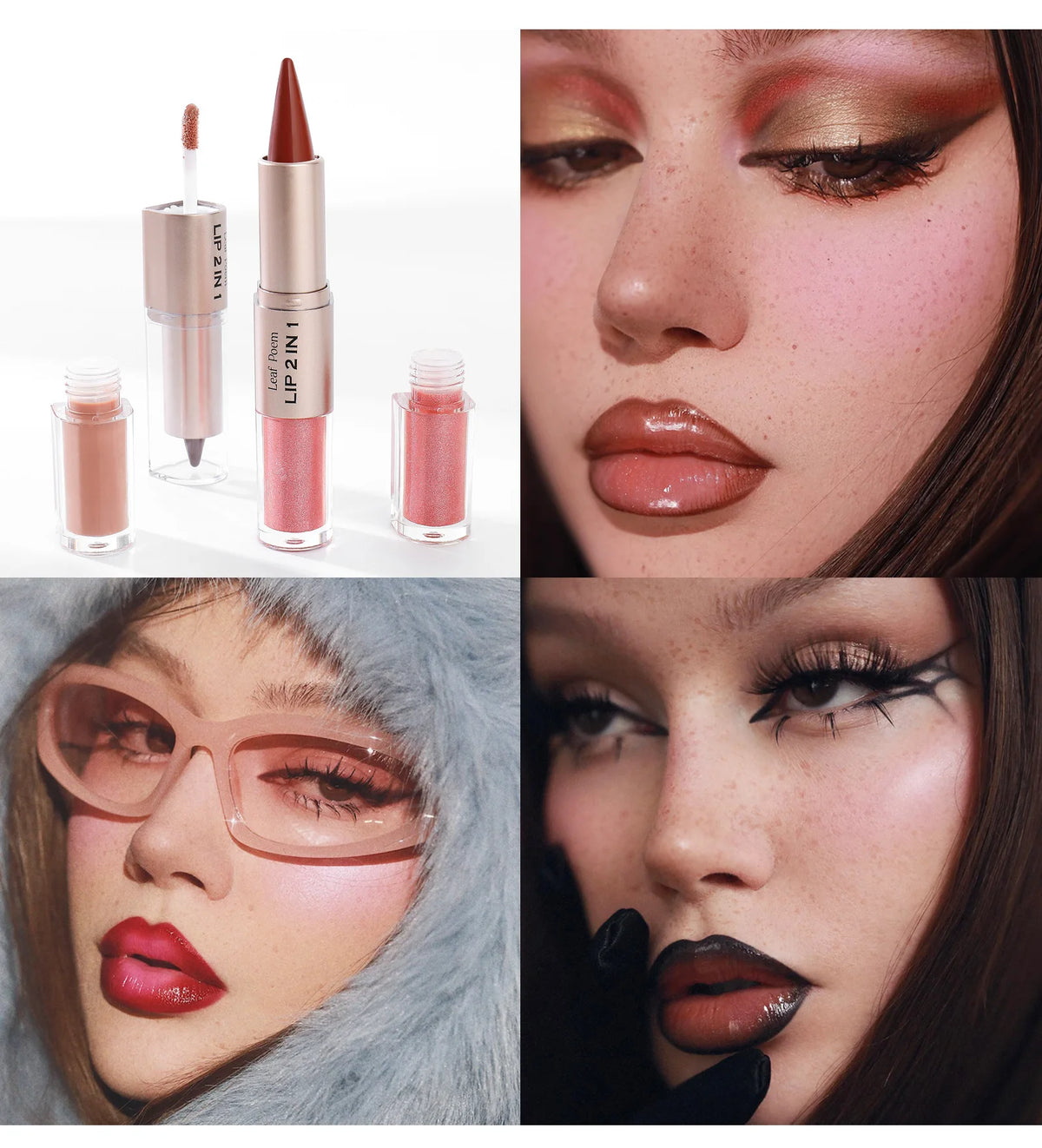 Brown Matte Lip Liner Lipstick Pencil Outlines Lip Contours 2-in-1 Mirror Glass Nude Brown Lip Gloss Makeup Waterproof Non Stick