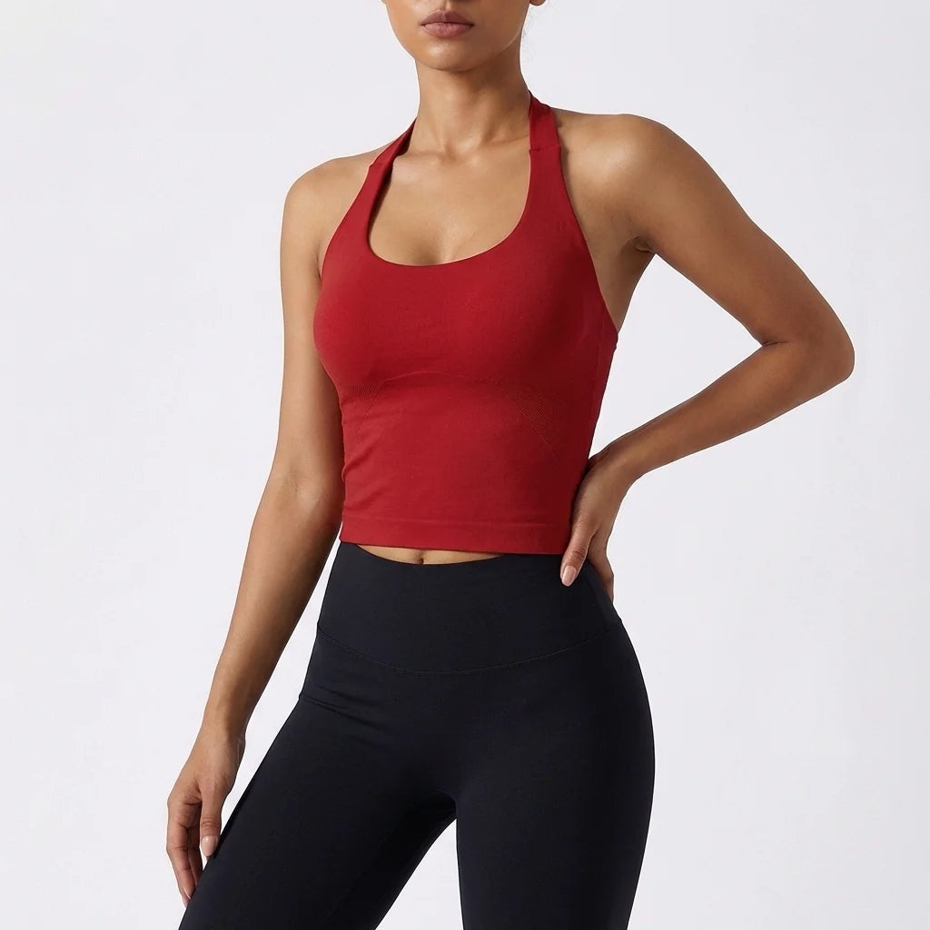 Women's Sexy Seamless Yoga Vest Fitness Bra Sports Bra Hanging Neck Yoga Vest Breathable Pilates Top Gym Top for Active Wear