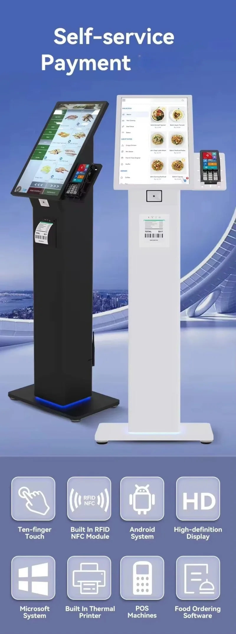 32 Android Self Ordering Kiosk for Restaurant Use Touch Screen Terminal with Receipt Printer and Menu Customization