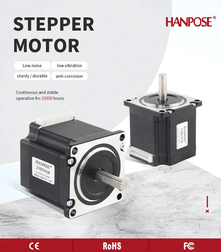 HANPOSE 23 Stepper Motor, Model 23HS4128 23HS5128 23HS5628 23HS7628, Shaft Diameter 8mm, Four-Wire System, 57 Series Motor.