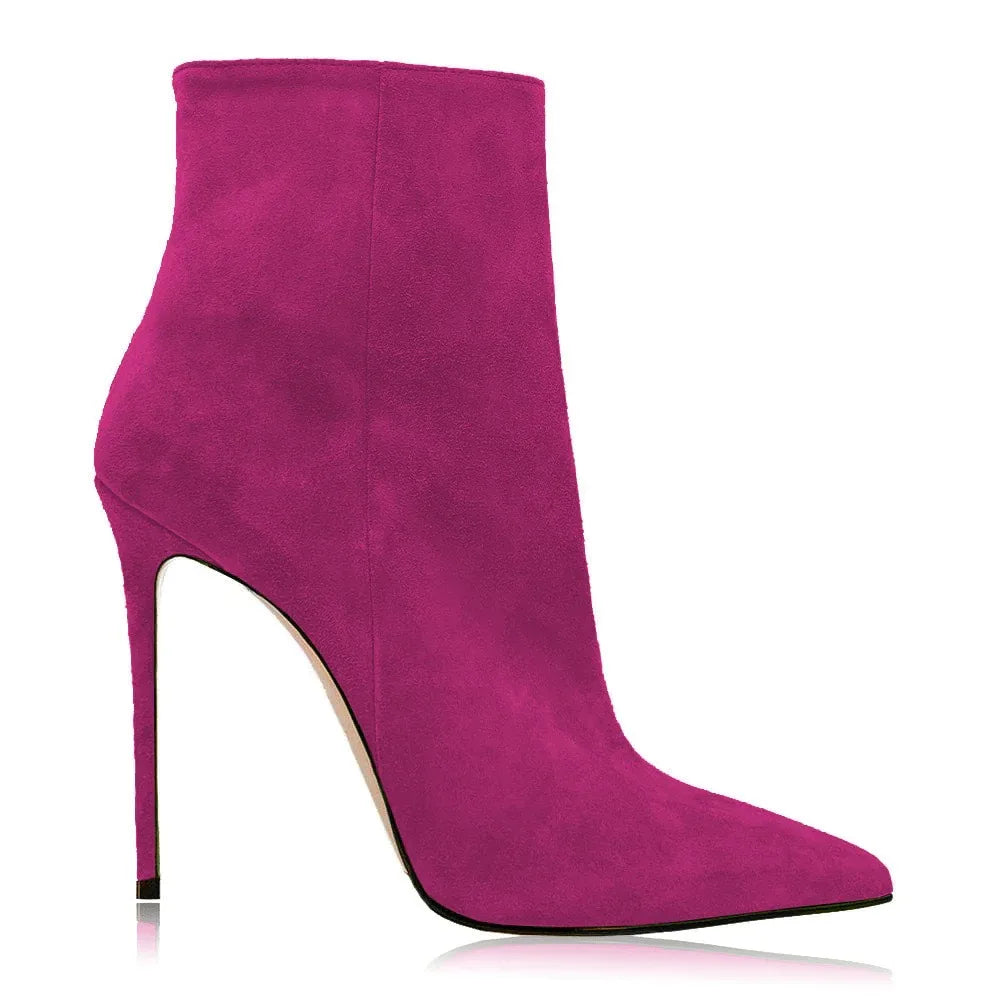 2025 Pointed High-heeled Short Boots Suede Fashion Runway Ladies Autumn and Winter 35-46 Plus Size Women Ankle Boots