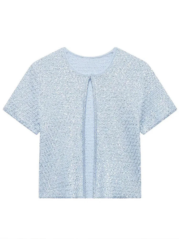 Women's Tank Tops Knitted Sequined Vests Summer Female Square Collar Sleeveless Backless Bodycon Crop Top Chic Lady Knitwear New