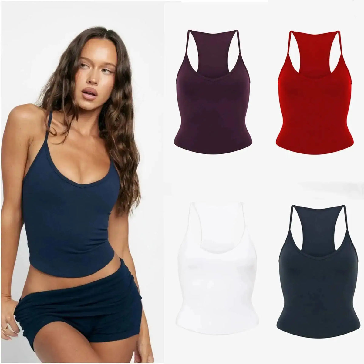 Women's Two Pieces Set Short Sets Yoga Outfit For Women Spaghetti Strap Tank Top Shorts Set With Bra Pads Ideal For Yoga Workout