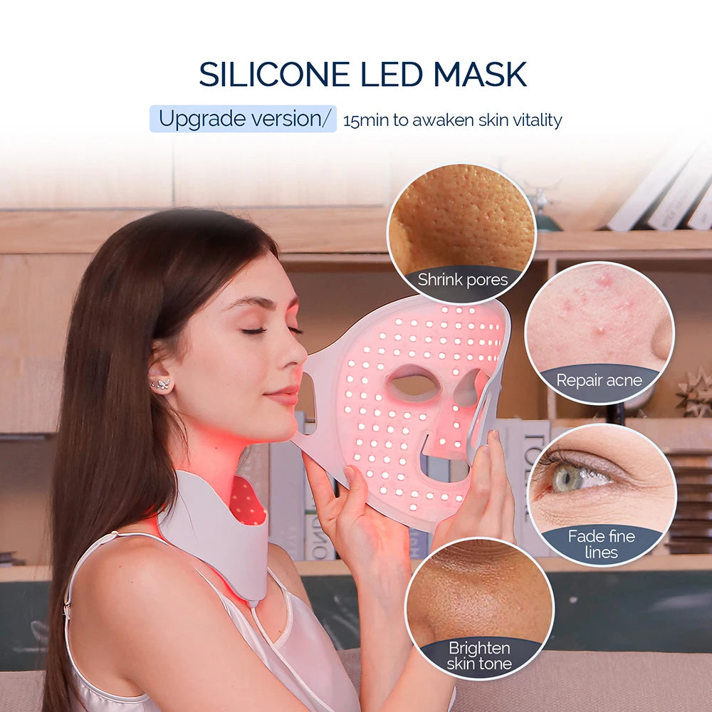 3D Flexible Silicone LED Face Neck Mask Wireless 7 Colors Photon Red Light Infrared Beauty Mask for Facial Skin Repair Home Skin Care Tool
