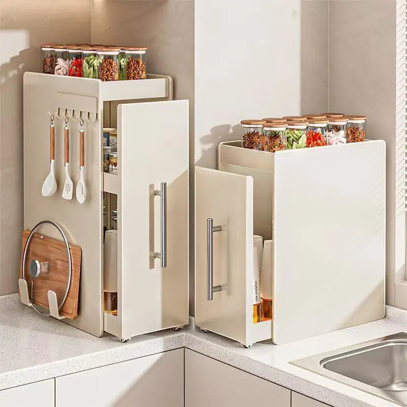 Kitchen Pull-out Spice Rack Countertop Multifunctional Seasoning Storage Rack Dustproof Ultra-Narrow Box Cabinet