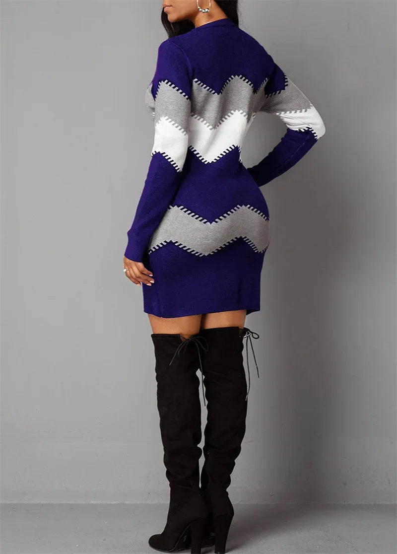 2025 Autumn Women's French Velvet Mini Dress Elegant Colour Blocking Casual Streetwear Femme Casual Slim Fit Pullover Dresses