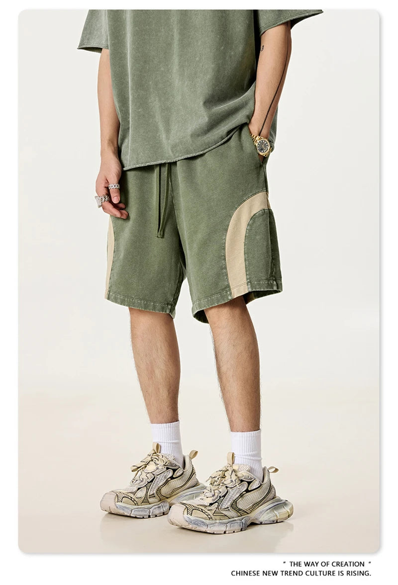 ZODF 2025 Summer Patchwork Washed Cotton Shorts For Men Unisex Retro Y2K High Street Distressed 330gsm Shorts Streetwears HY1057