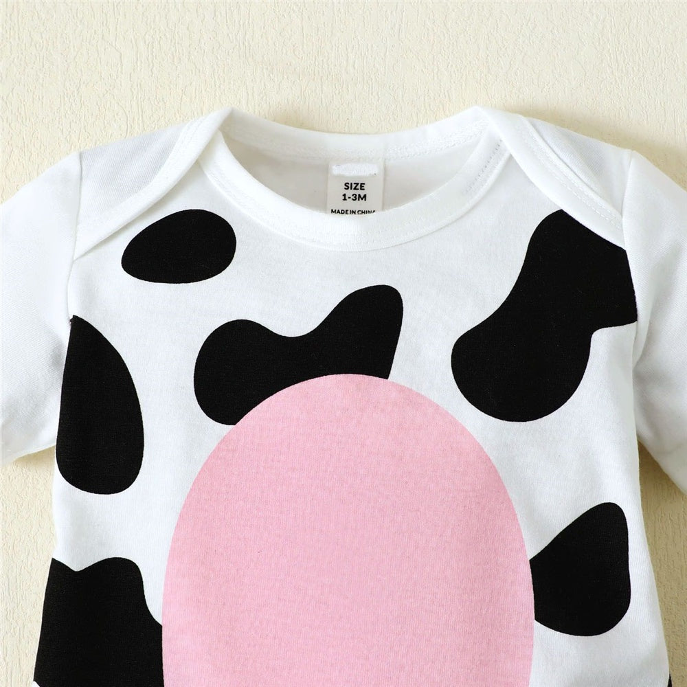 0-9 Months Newborn Baby Boy and Girl Romper Cute Cow Pattern Short Sleeve Bodysuit with Hat Summer Playsuit Clothing