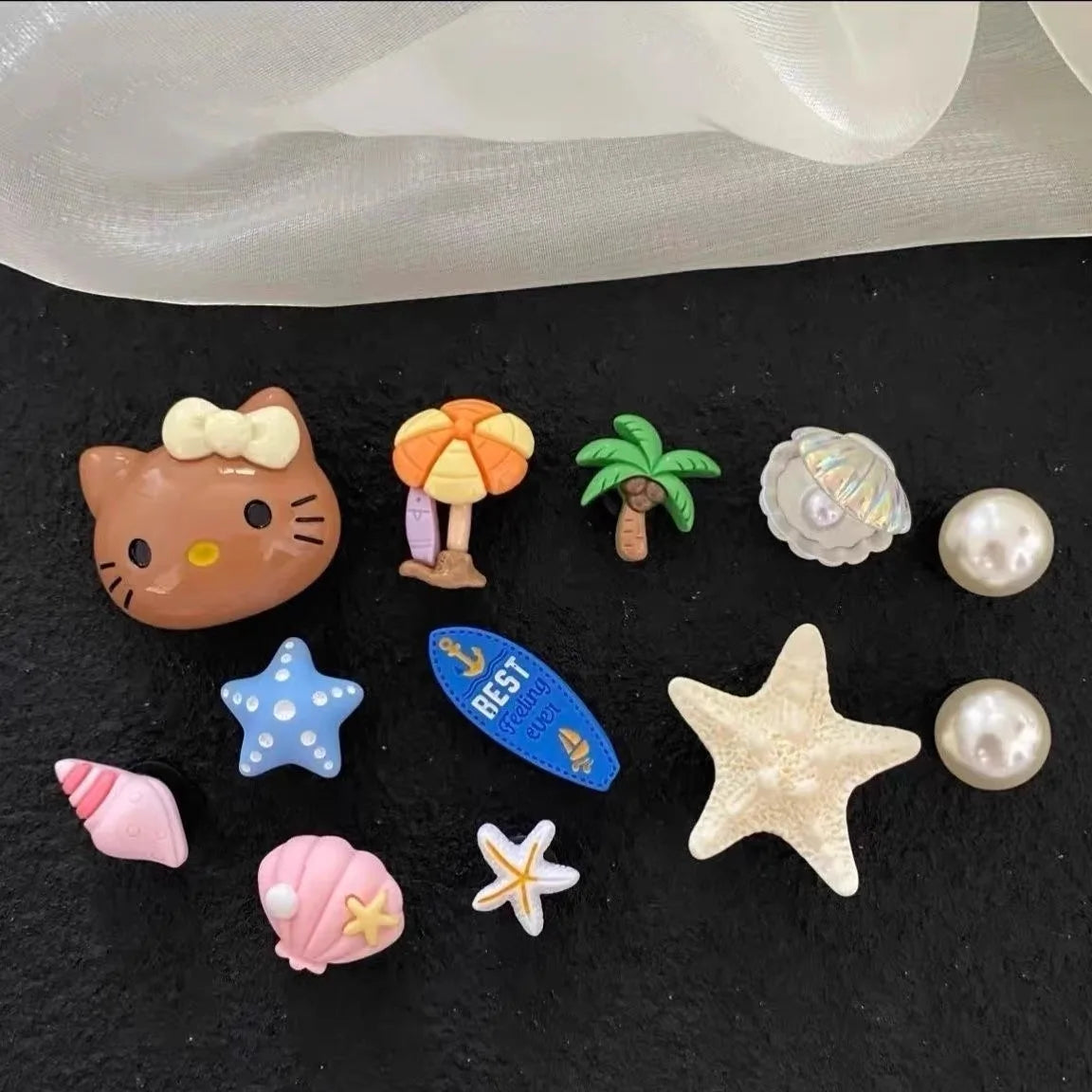 Summer Beach Ocean Theme Resin Shoe Charms Cute Hello Kitty Cat Starfish Shell Designs DIY Shoe Accessories Women Girls Gifts