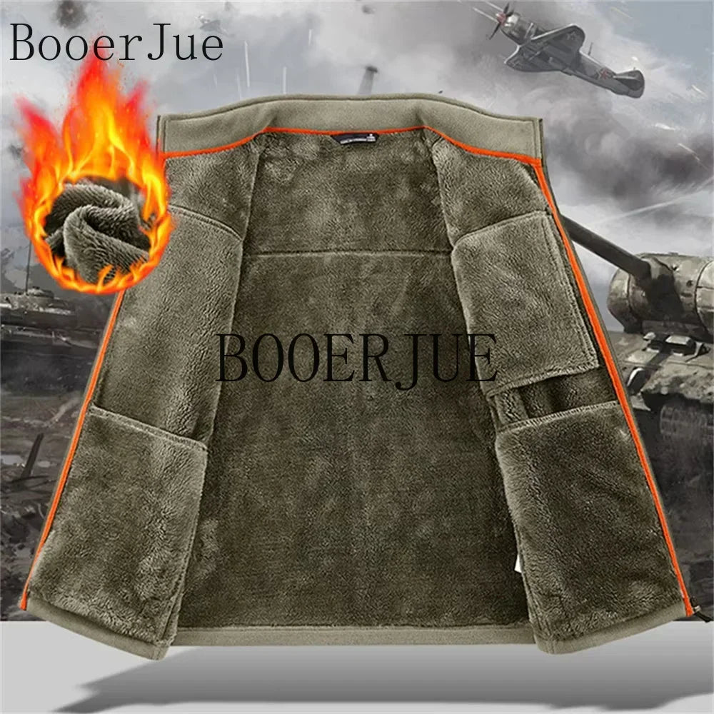 2026 Men Winter Double Thickened Fleece Jacket Outdoor Windproof Ski Coat Snow Warm Hiking Cycling Climbing Pocket Sweatshirt