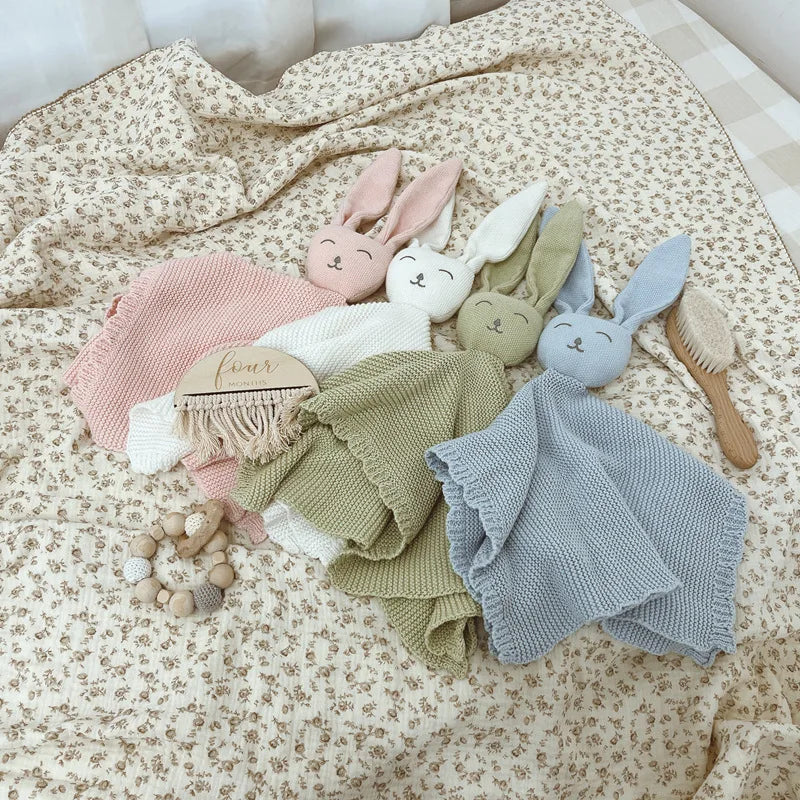 Cute Rabbit Knitting Baby Comfort Towel Comforter Blanket Soft Newborn Sleeping Dolls Kids Sleep Toy Soothe Appease Towel