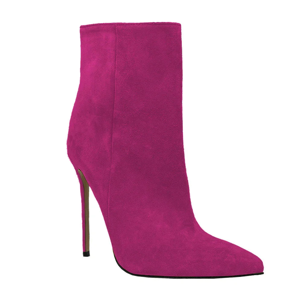 2025 Pointed High-heeled Short Boots Suede Fashion Runway Ladies Autumn and Winter 35-46 Plus Size Women Ankle Boots