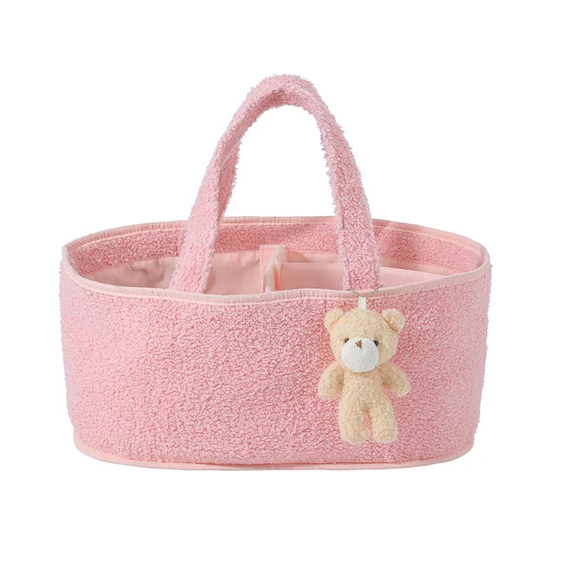 Customized Name Baby Diaper Bags Storage Basket with Bear Pendant Nursery Organizer Basket Storage for Baby Stuff Mom Nappy Bag