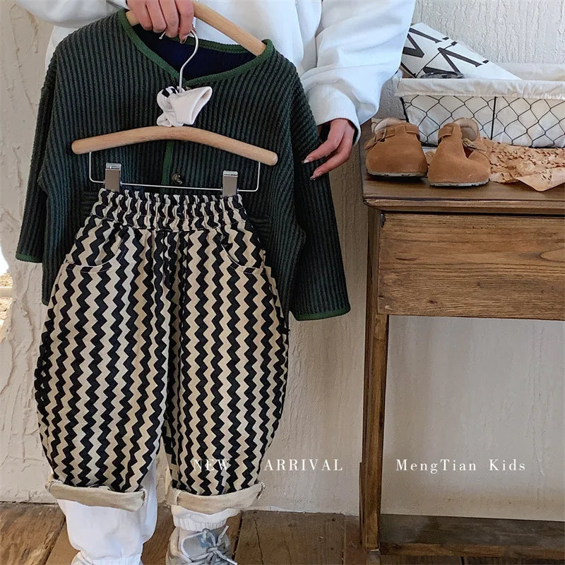 Children Clothing Kids Pants 2026 Spring and Autumn New Fashionable Korean Style Striped Casual Simple Baby Boys Harem Pants