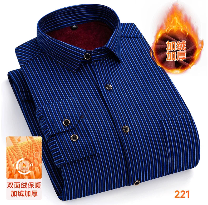 2025 Men's Winter Warm Shirts Long Sleeve Plaid Print Flower Autumn Thickened Fleece Street Trend Casual Dress Shirts 8XL 7XL
