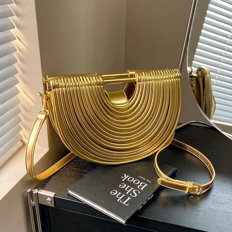 Luxury Evening Clutch Purses For Women 2026 Golden Noodle Half Moon Crossbody Bag Wedding Dinner Party Luxury Designer Handbags