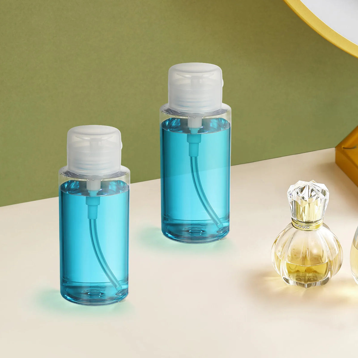 2Pcs 300Ml Empty Press Down Pump Bottle for Cleansing Water Toner Makeup Remover DIY Skincare Salon Dispenser Portable Leakproof