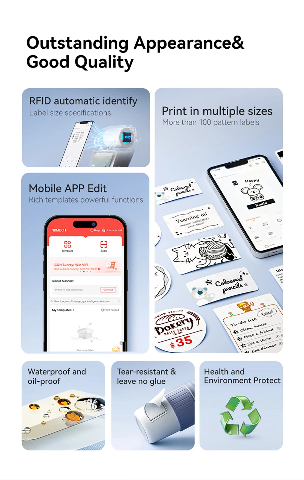 Niimbot B1/B1 PRO Thermal Label Printer Wireless Self-adhesive Bluetooth Inkless Label Maker for Business Price-Tag Sticker