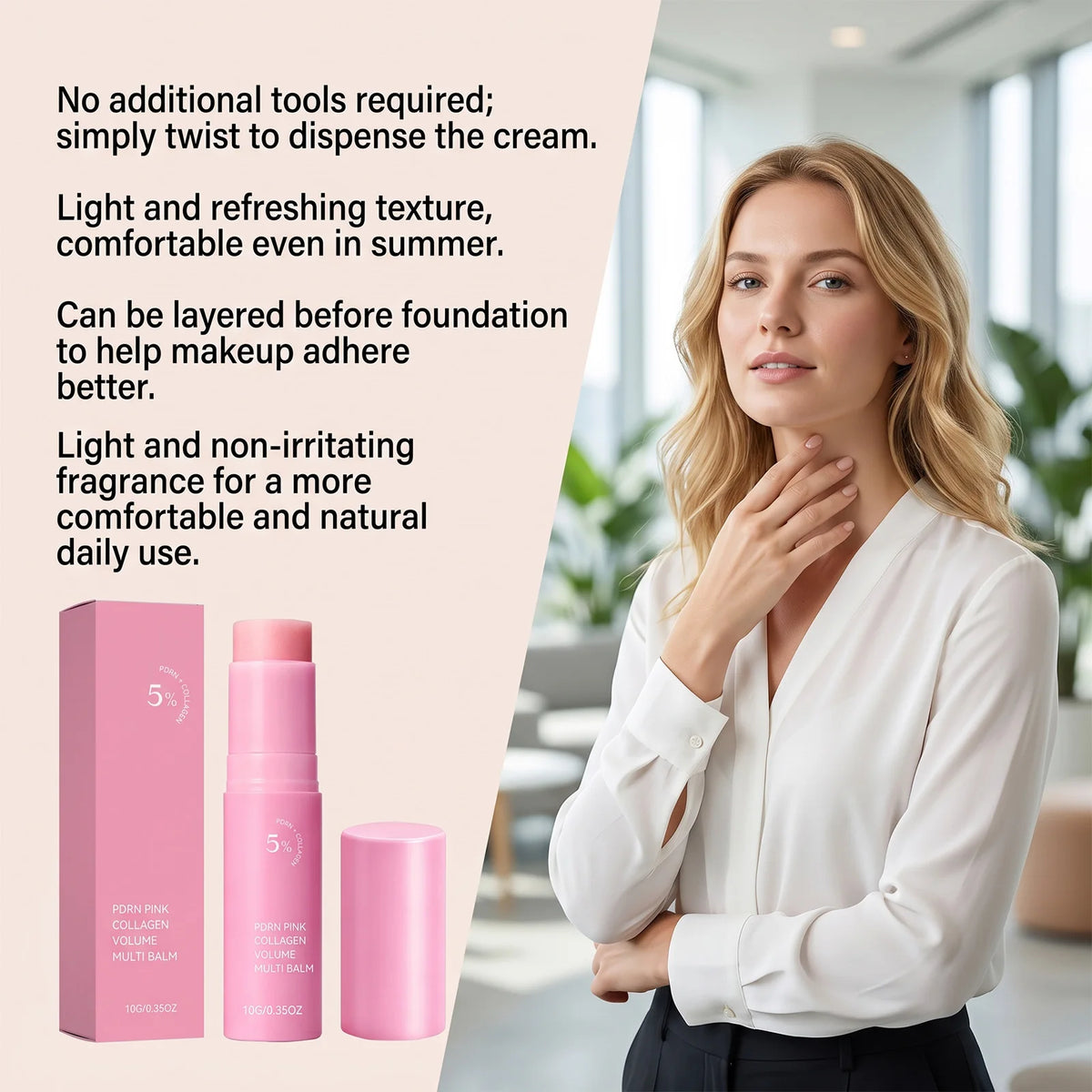 PDRN Pink Collagen Volume Multi Balm Stick Plumping Revitalize Skin Brighten Smooth Fine Lines for Face,Neck,Under Eyes,Lip Care