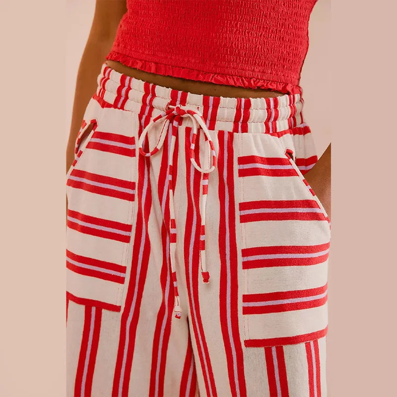 Stripe High-Waisted Wide Leg Trousers Straight Leg Linen Blend 2026 Spring Summer Chic Minimalist Streetwear Vacation Trouser