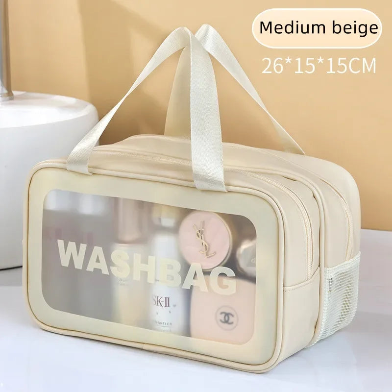 Dry-Wet Separation Double Transparent PU Makeup Bag Portable Washing Bag Cosmetic Storage Bag Travel Fitness Swimming Essentials
