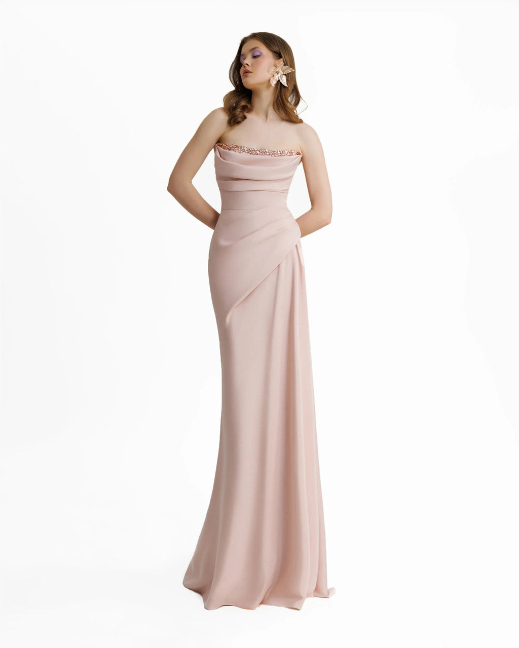 Sharon Said Dubai Elegant Pink Strapless Evening Dress with Pleats Beaded Mermaid Wedding Party Gown SF431 Customized