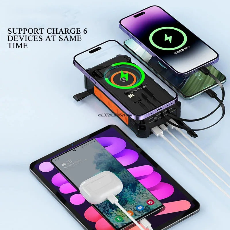 Portable Hand Crank Solar Power Bank With LED Light 20000mAh Large Capacity Fast Charging Powerbank Externala Battery Charger
