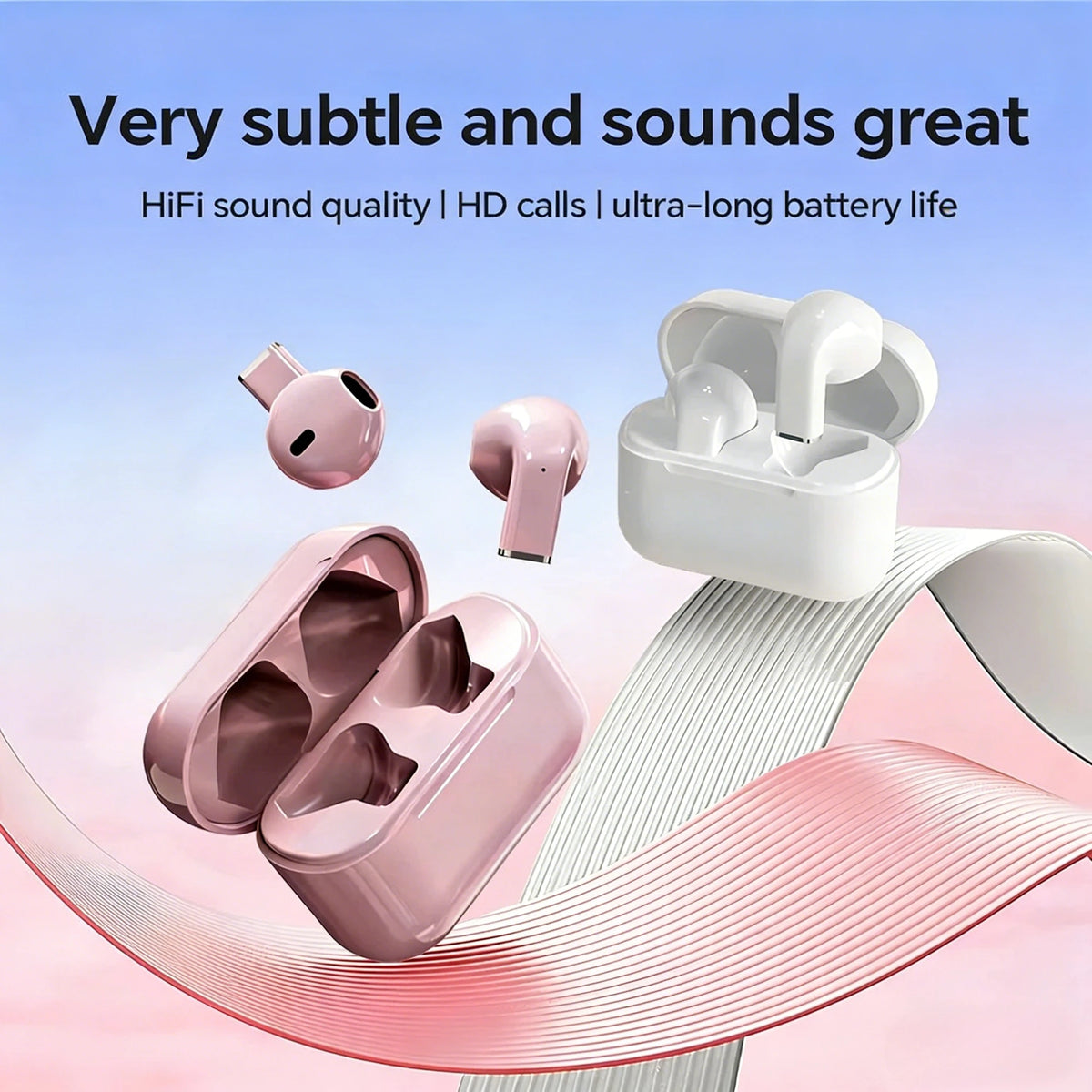 Mini Earphones Wireless Bluetooth Earbuds Long-Lasting TWS with Noise Cancellation Headphones Extended Battery Life for Sports