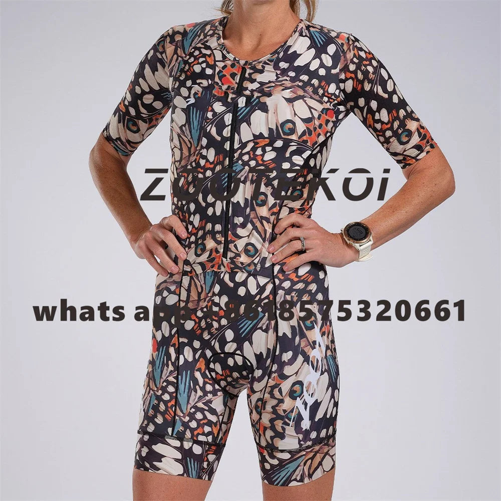Zootekoi Women's Triathlon Short Sleeve Skinsuit Bike Mtb Clothing Body Swimming Suit Jumpsuit Maillot Roupa Running Clothes
