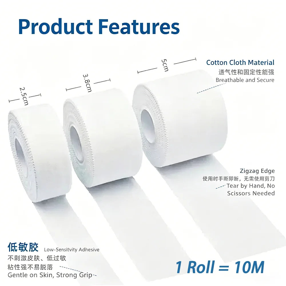 Sports Tape,Strong Tear-Off Non-Stick Residue Tape for Athletes,Support Sport Binding Bandage Cotton White Boxing Adhesive Tape