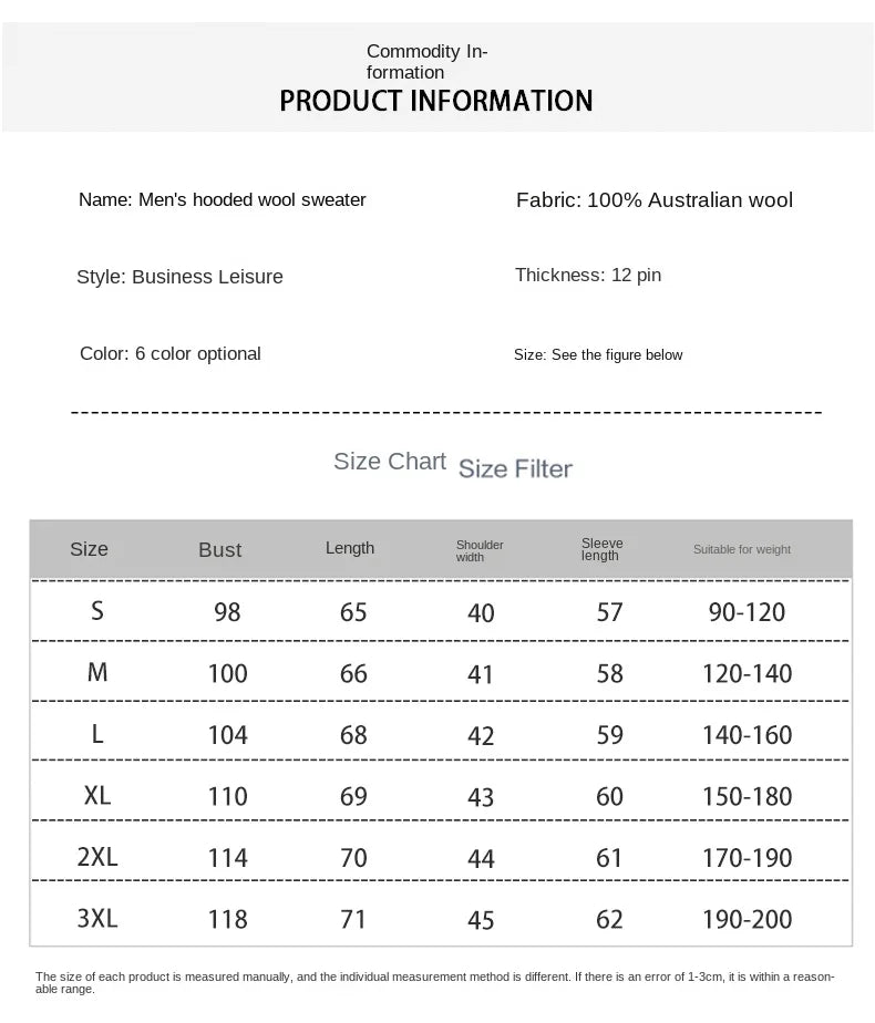 2025 Men's 100% Merino Pure Wool Knitted Hoodie Women's Style Large Size Autumn/Winter Warm Outdoor Sweater Solid Color Top YJ