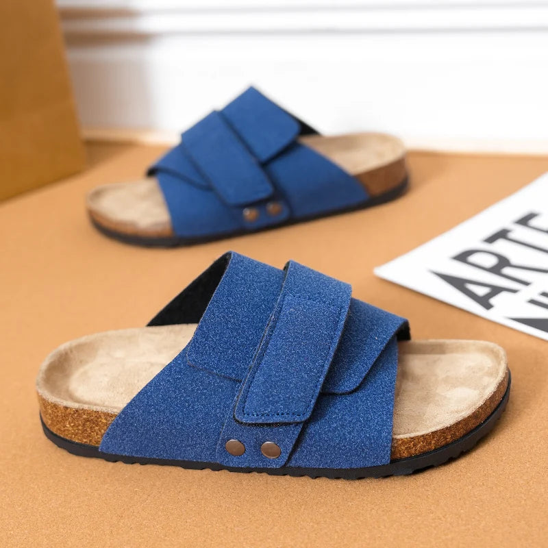 Men Women Clogs Suede Leather Cork Slippers Comfort Footbed Adjustable Open Shoes Slide Sandals Indoor Home Outdoor for Couples