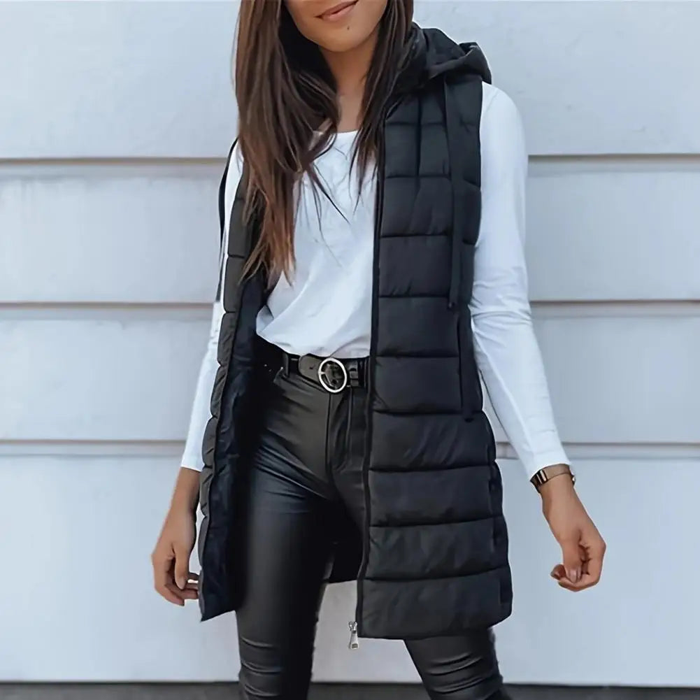 2025 Women  Down Vest Women's Puffer Vest Casual Zip Up Quilted Padded Vest Hooded Sleeveless Down Jacket Winter Warm Outerwear